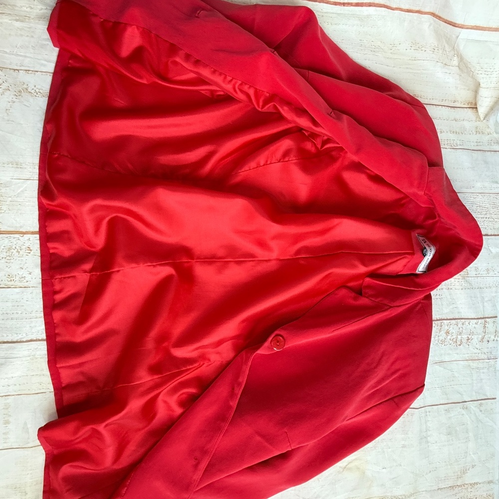 Travis Ayers | Coral Pink Silk Blazer & Skirt Set‎ | Size 12 | Two-Piece Suit - Picture 9 of 13